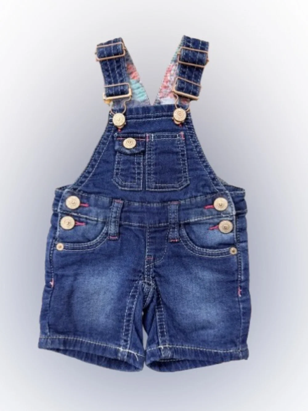 True Religion Baby Girls Denim Short Overalls 3M Pink Stitch Bib Shorts